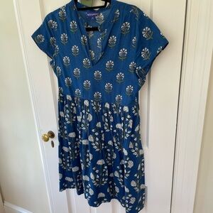 Blue Floral Short Sleeve Dress